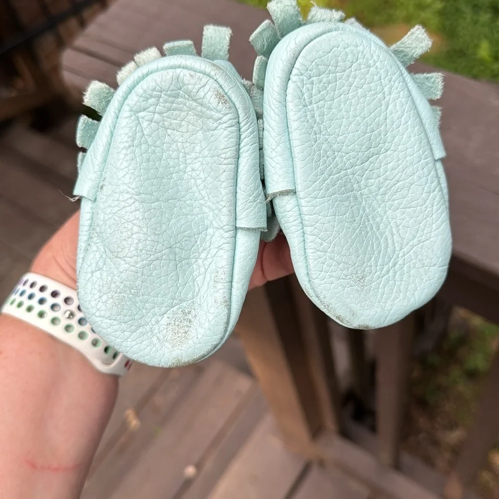 Soft Leather Baby Moccasins - Light Blue